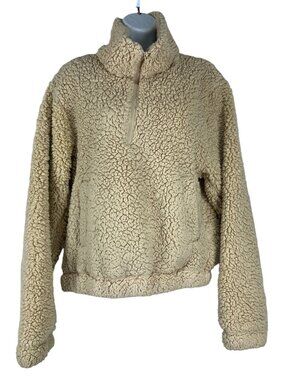 Sage Collective Womens Beige Sherpa Fleece Quarter Zip Pullover Jacket Size XS